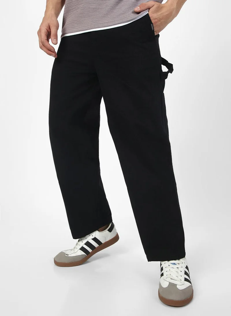 Urbano Fashion Men's Black Loose Baggy Fit Solid Carpenter Trouser Pant with 5 Pockets Non-Stretchable